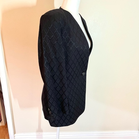 Liz Claiborne Vintage Black Collarless Blazer Jacket with Embroidery - Size 10P - Picture 7 of 11